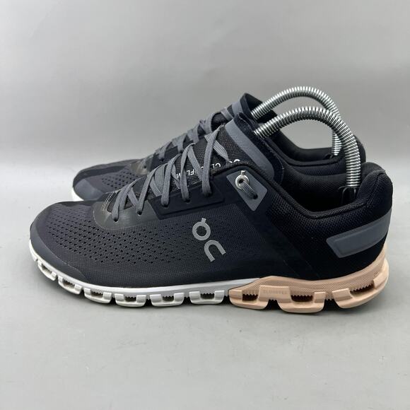 On Running Cloudflow Shoes Women Size 8.5 Black Peach Comfort Light Low Sneakers - Picture 3 of 9